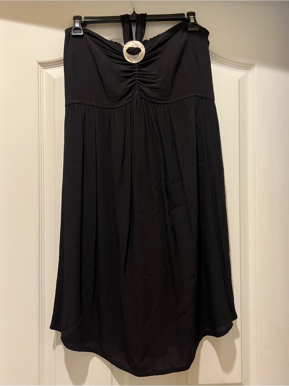 Black Midi Skirt with Ring-Detail Waist